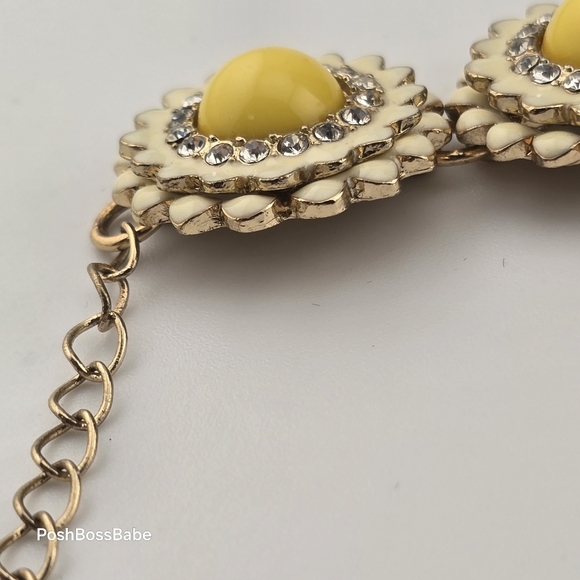 Floral Yellow & White Adjustable Statement Bracelet Enamel - Picture 7 of 9